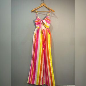 Pink Mainstrip Striped Tie Bust Jumpsuit Size S EUC